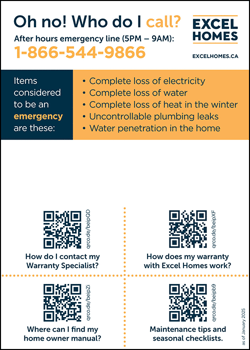 Excel Homes emergency sticker sample
